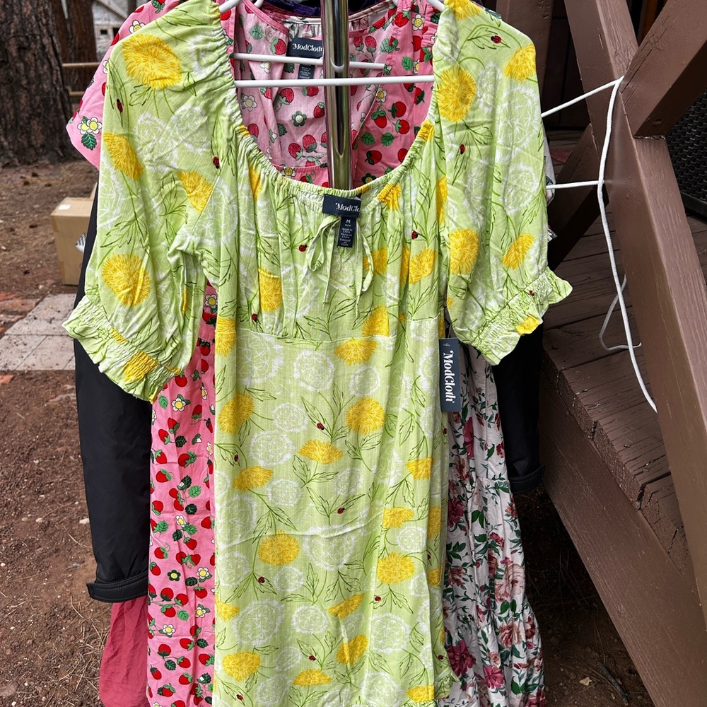 Modcloth Lemon Print Dress in Green and Yellow